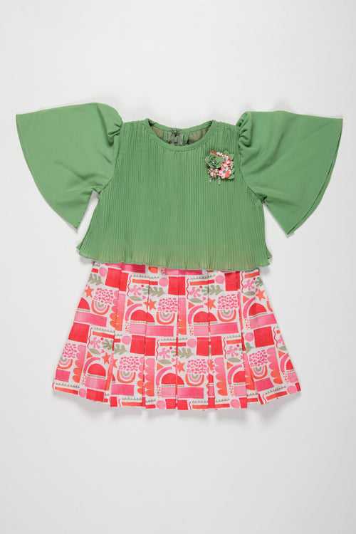 Chic Summer Cotton Frock for Girls - Vibrant Green and Pink