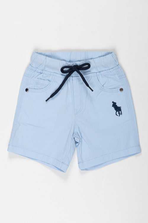 Classic Boys Light Grey Cotton Shorts with Iconic Embroidery