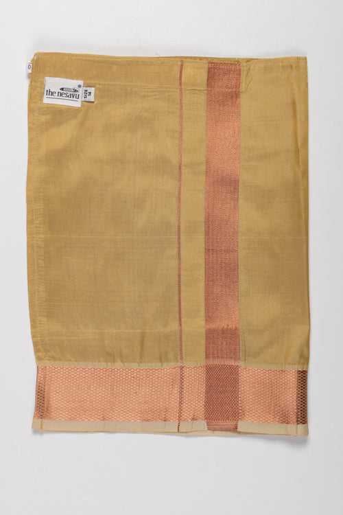 Classic Golden Green Boys Dhoti with Rustic Maroon Trim