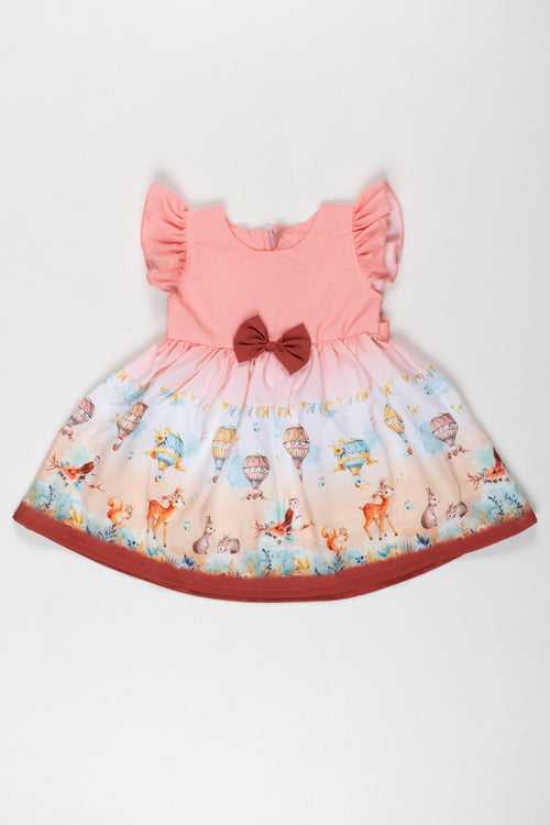 Enchanted Forest Adventure Baby Girl Frock with Hot Air Balloon Imagery
