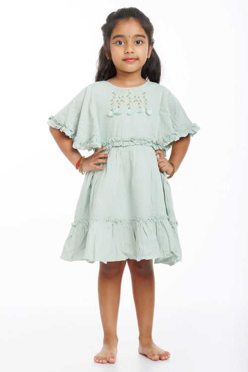 Enchanted Forest Green Cotton Frock for Little Girls