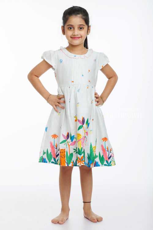 Enchanted Jungle Print Cotton Frock for Girls