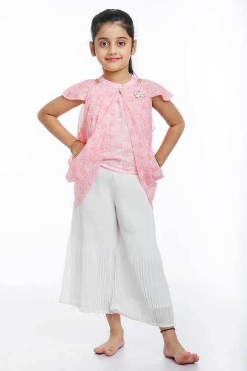 Enchanted Pink Flutter Cape & Ivory Palazzo Set for Girls