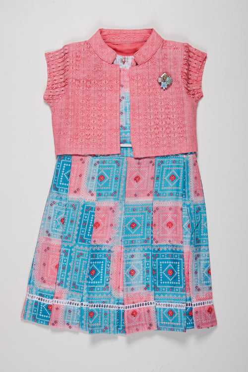 Fancy Girls Cotton Frock with Stylish Jacket - New Designs in Floral Patterns