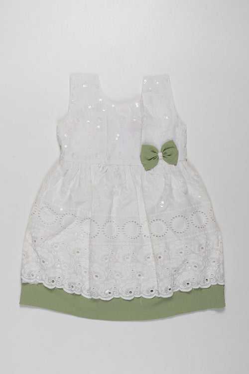 Girls Ethereal Chikan Embroidered Cotton Frock with Delicate Lace Trim