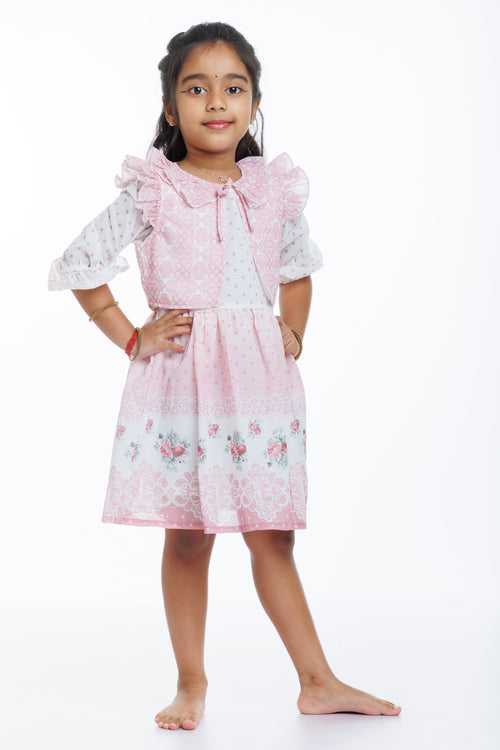 Girls Pink Fancy Frock with Lace Detailing and Matching Sheer Jacket