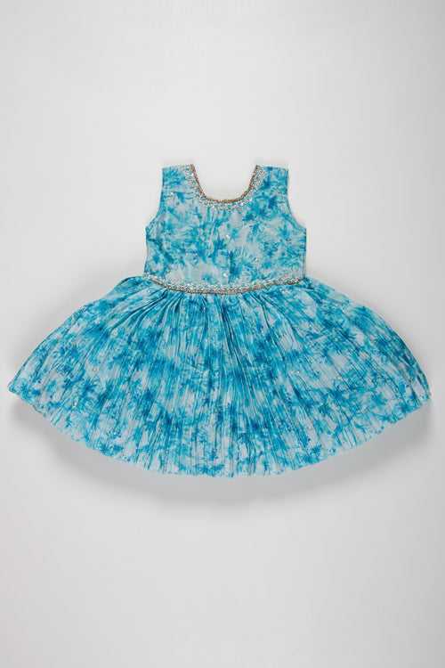Girls Silk Frock with Tropical Print and Elegant Bow Detail
