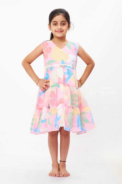 Girls Summery Floral Belted Dress - Bright and Breezy