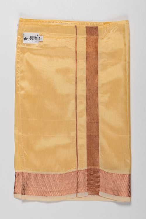 Golden Yellow Silk Blend Boys Dhoti with Traditional Borders