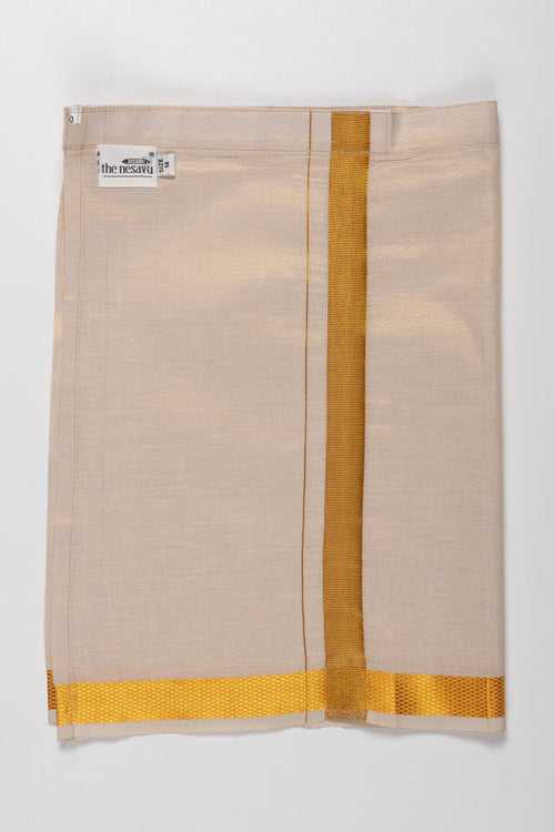 Natural Beige Handwoven Silk Boys Dhoti with Golden Accents