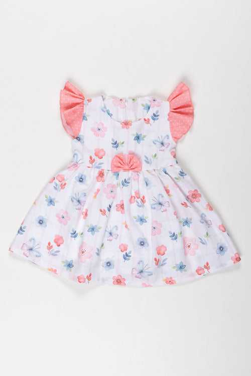 Playful Petals Baby Girl Frock - Flutter Sleeves and Floral Charm