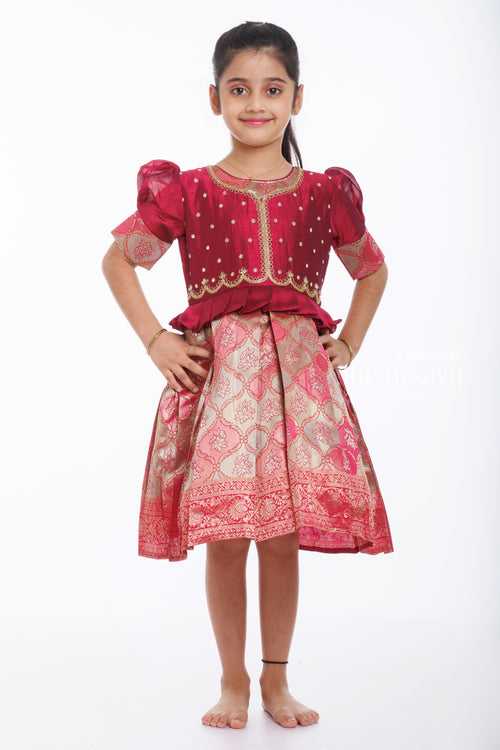 Regal Purple Silk Party Frock with Embellished Accents for Girls