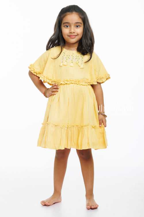 Sunshine Embrace: Chic Embroidered Knee-Length Frock for Sprightly Girls