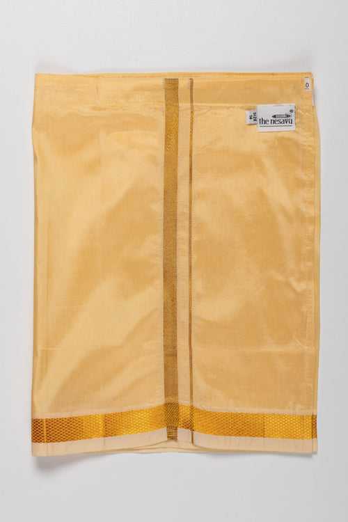 Traditional Golden Silk Dhoti for Boys with Elegant Border Detailing