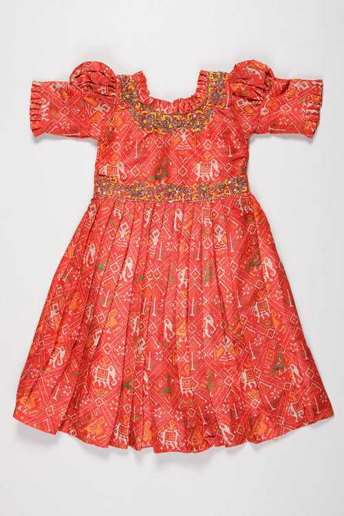 Vibrant Rustic Orange Girls Anarkali with Traditional Embroidery