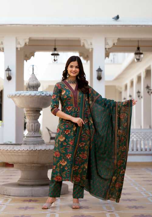 Trishala Green Floral Print Suit Set