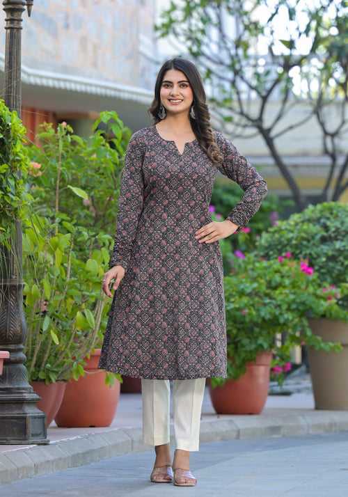 Kalindi Ajrakh Handblock Printed A-Line Kurta