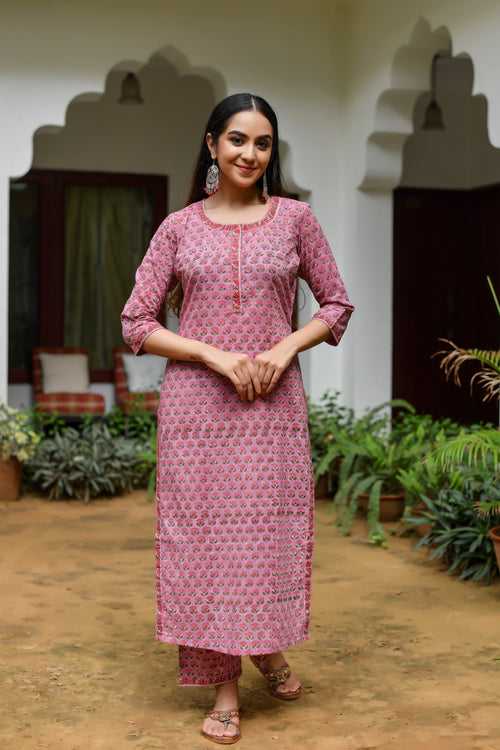 Gulabi Ethnic Handblock Printed Kurta And Pant Only