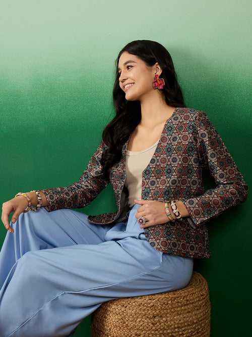 Women's Classy Designer Mulberry Silk Printed Blazer