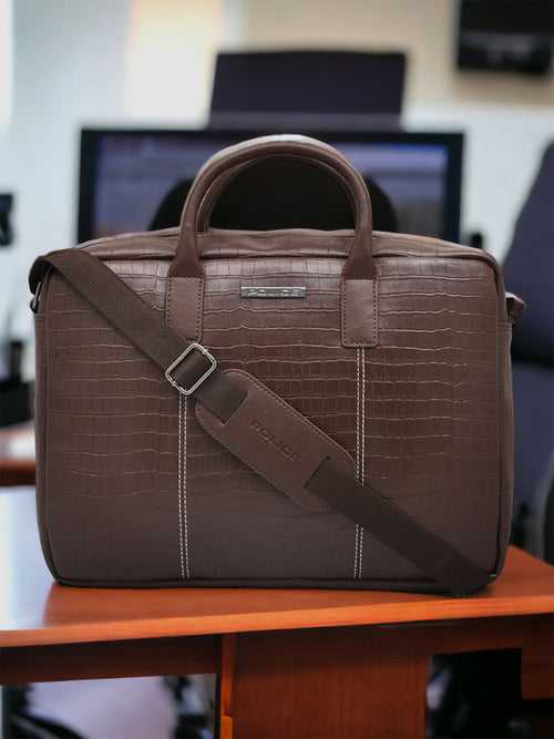 Police Brown Croco Classy 15 Inch Stylish Briefcase Messenger Bag