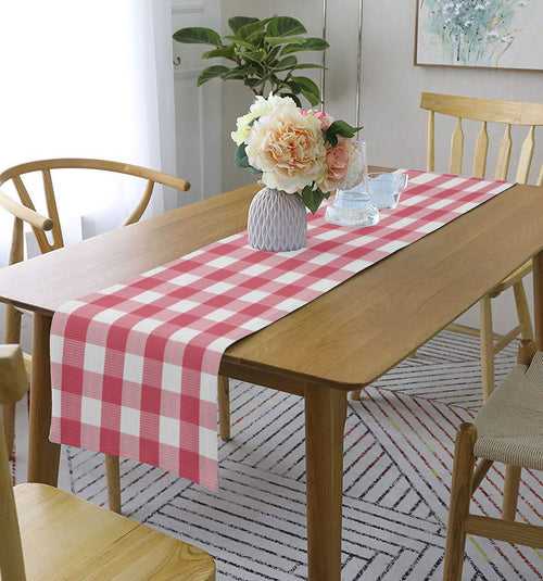 Lushomes Table Runner, Buffalo Checks Red Crochet Ribbed table runner for 6 seater Dining Table, runner for dining table (Single Layer, 13 x 72”, 33 x 183 cms)