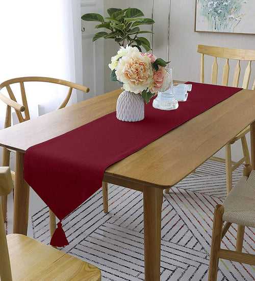 Lushomes Maroon Classic Cotton Dining Table Runner with Coordinating Cotton Tassel, table runner for 6 seater dining table, for centre table,  for dining table (Single Pc, 13” x 72”, 33 x 183 Cms)