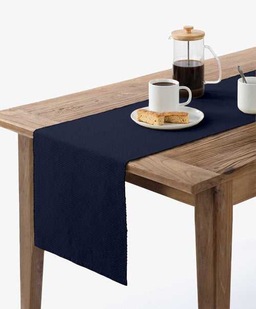 Lushomes Table Runner, For 4 Seater, Center Table, dining table decorative items, For Living Room, Cotton Dinning Coffee and Tea Table Runner, 13x59 Inches, Ribbed (N Blue, 13x59 Inches, Pack of 1)