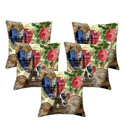 Lushomes cushion covers 16 inch x 16 inch, cusion covers for sofa 16" 16 Digital Printed Paris Love Square Festive and Ethnic Cushion Covers (5 Pcs, Size: 16''x16'')