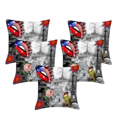 Lushomes cushion covers 16 inch x 16 inch, cusion covers for sofa 16" 16 Digital Printed Sketch Square Festive and Ethnic Cushion Covers (5 Pcs, Size: 16''x16'')