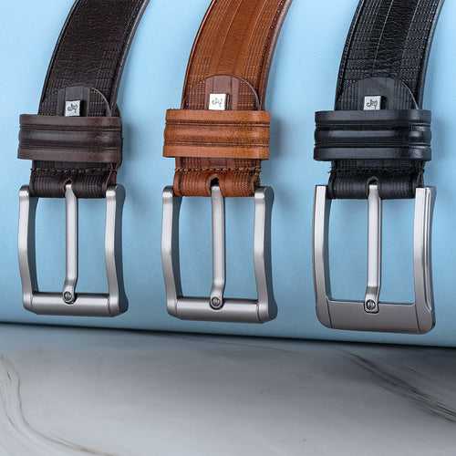 Stripe Chatai Brown Leather Belt