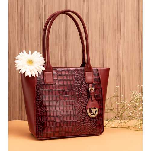 Elvis Designer Leather Tote Bag For Women | Genuine Croco Leather | Cherry, Brown, Navy Blue & Green