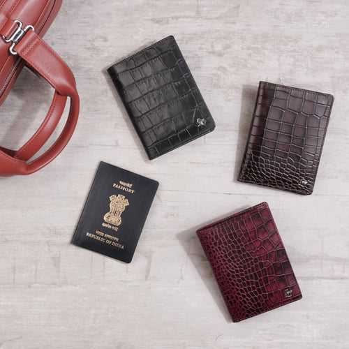Accord Croco Leather Passport Cover | 100% Genuine Leather | Color: Brown, Blue  & Cherry