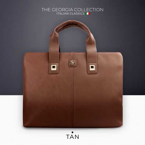 Georgia Collection | Genuine Leather Laptop / Office Bag For Men | Fits 15.5 in" Laptop | Tan
