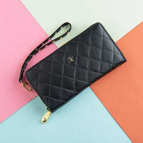 Palm with Wristlet | Leather Wallet for Women | 100% Genuine Leather | Color: Black, Brown, Blue, Red, Orange, Beige, Pink & Cherry