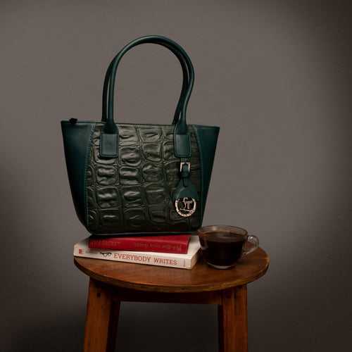 Elvis Tote (Mini) | Leather Tote Bag For Women | 100% Genuine Leather | Color: Green & Black