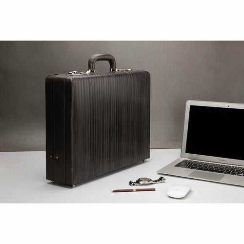 Italian VT Stripe Grey Ruvido Double Lock Leather Attache Briefcase