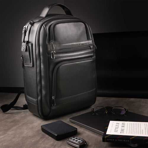 Jacob V 2.0 Black Leather Backpack for Office/Travel