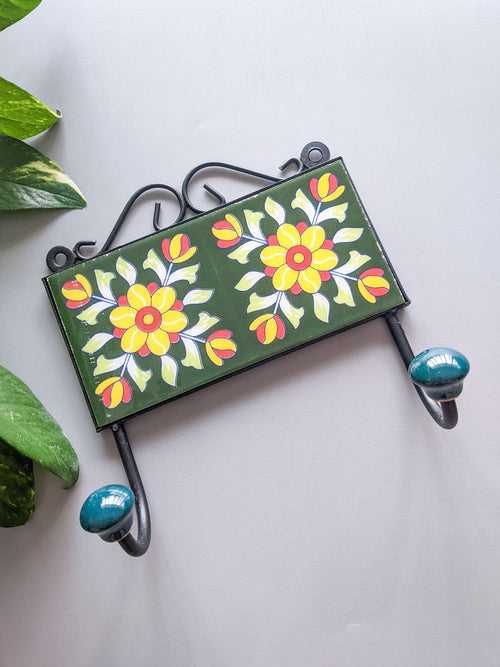 Dark Green - Blue Pottery Wall Hook