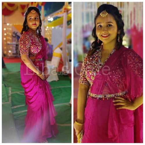 Client In Our Wine Ruffle Saree