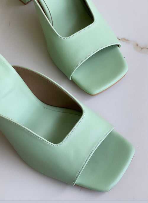 Pastel Green Square Toe Mules