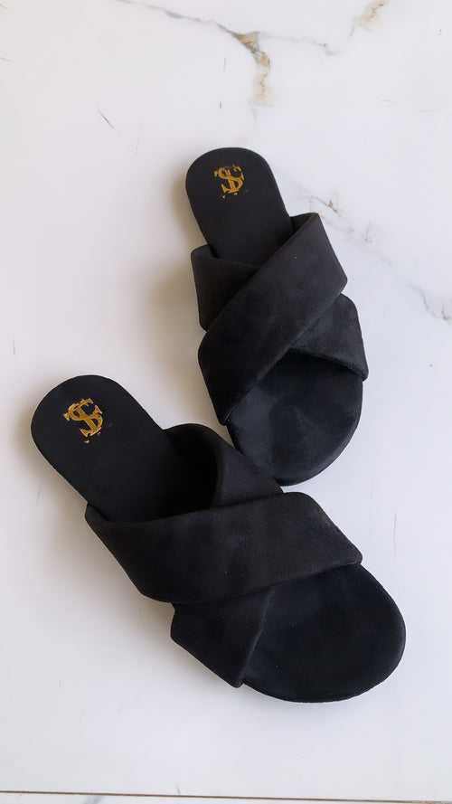 Black suede Sliders