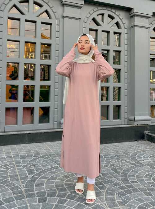 Ribbed T-Shirt Dress - Pink