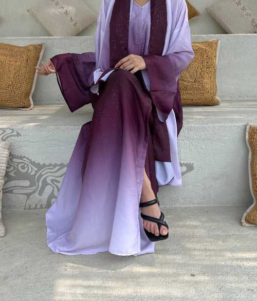 Husniya Shimmer Abaya - Purple (comes with hijab)