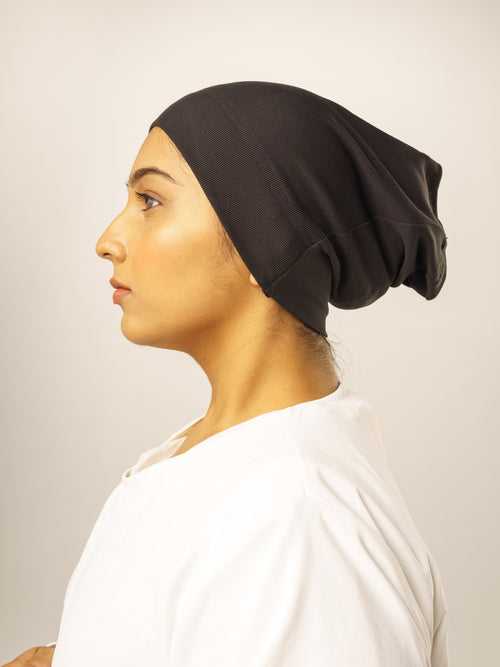 Ribbed Premium Hijab Cap - Black