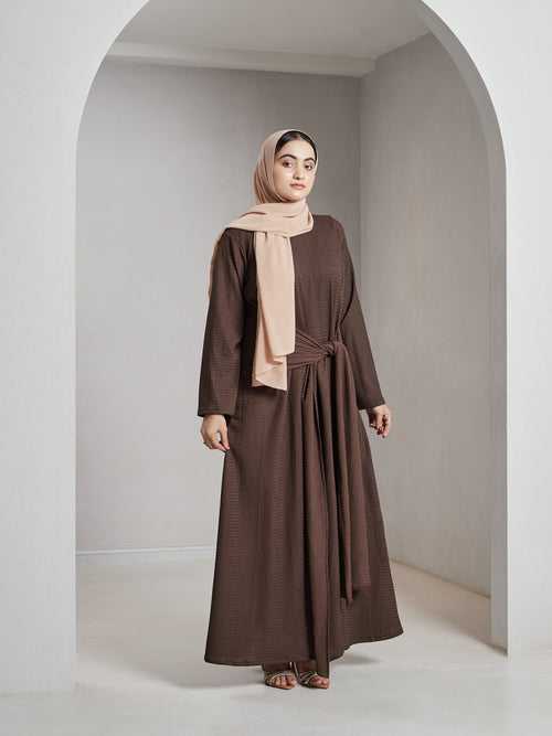 Amna Knitted Tie-up Dress - Brown