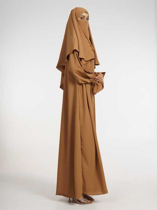 Brown 3-Piece Khimar Set with Niqab