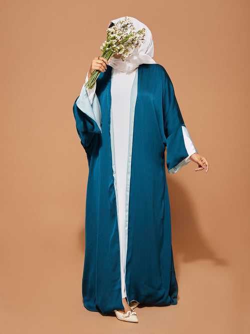 Aqua Satin Reversible Abaya (Sky + Turquoise)