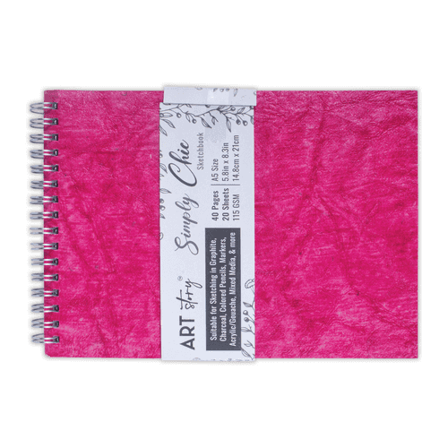 Simply Chic Pocket Spiral Bound Notebook with Leather Paper Cover Page Fuchsia Pink Artist Paper A6 115gsm 20Sheets 1 Book