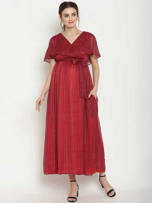 Maternity Red Flared Dress