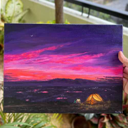 Camping under the Purple Sky - Painting